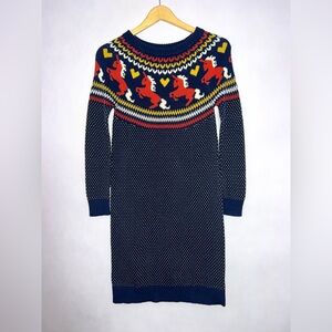 MODCLOTH cozy sweater dress nautical navy unicorns knit Small